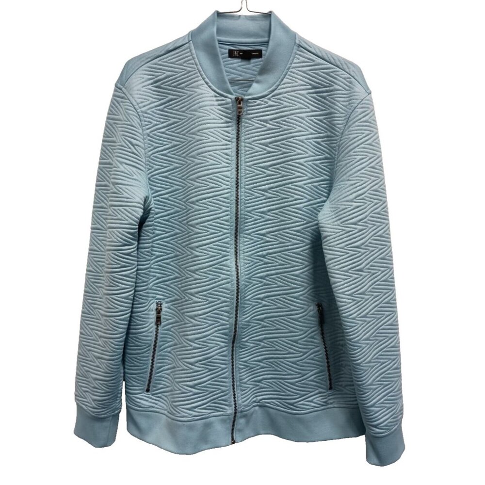 INC International‎ Concepts Womens Bomber Jacket Blue Knitted Textured Grunge